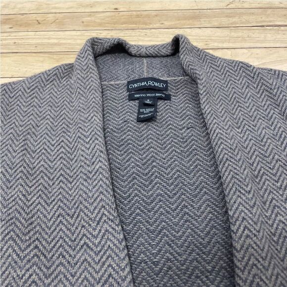 CYNTHIA ROWLEY Cardigan Merino Wool Blend Women S Brown Chevron Black Knit S - Picture 6 of 15